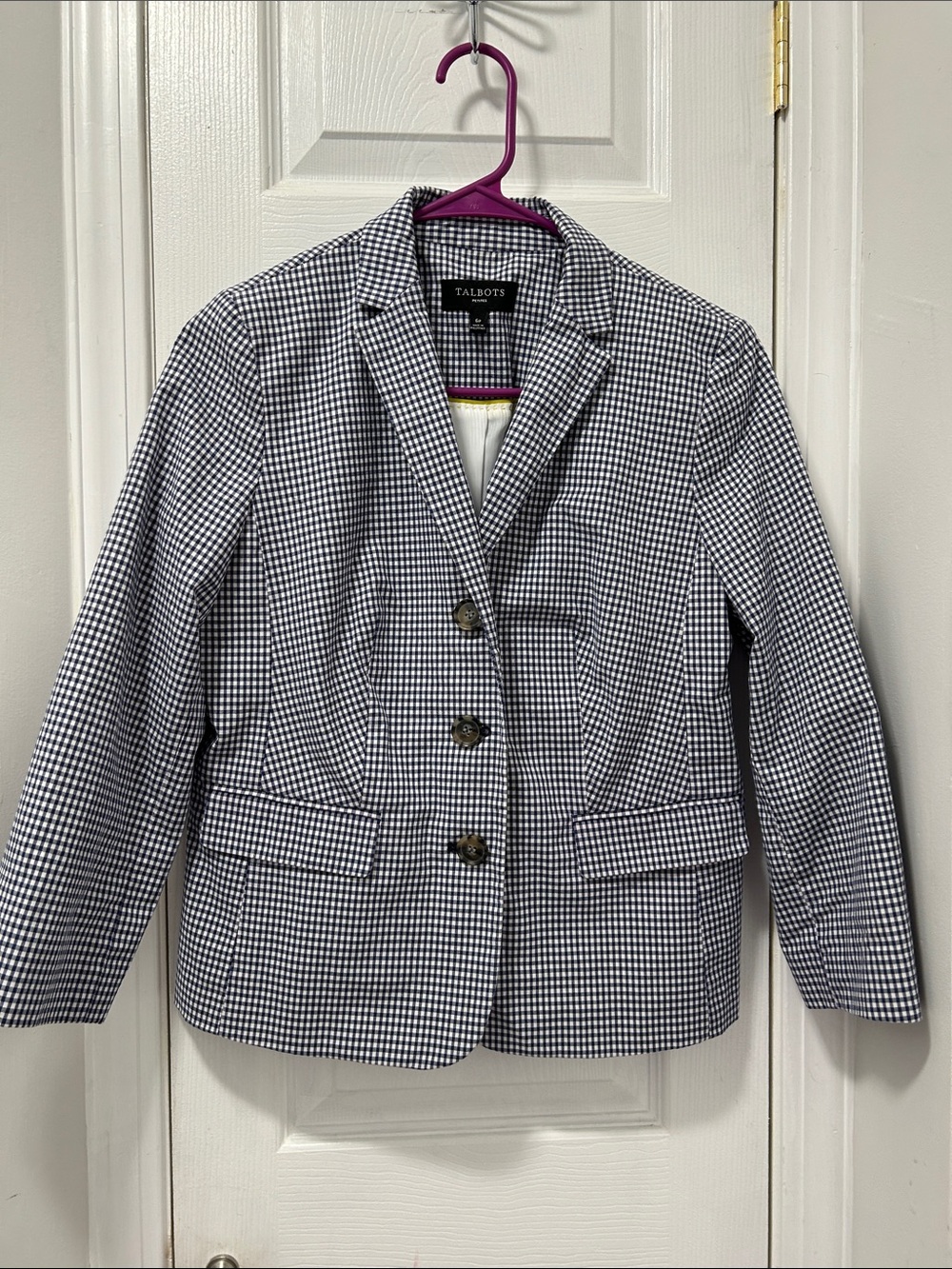 Talbots Black and White Gingham Tailored Blazer